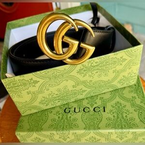Gucci Black Belt with Gold GG Emblem